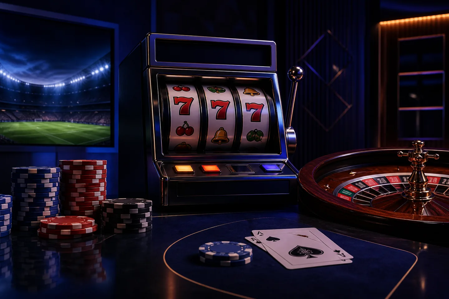Composição editorial de slots, blackjack, roleta e apostas esportivas